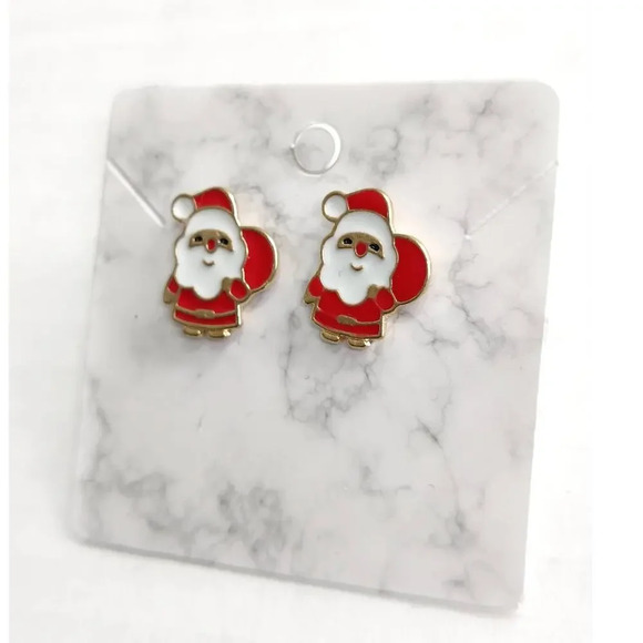 Holiday Earrings Christmas Santa Clause Studs Enamel Gold Plated - Picture 3 of 4